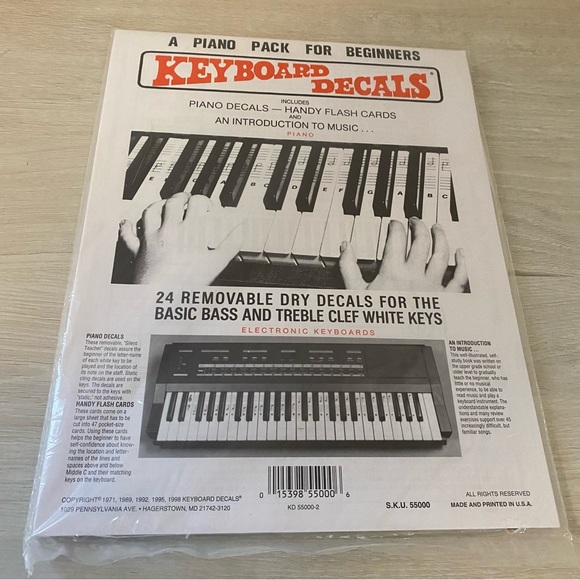 1988 Educational Keyboard Decals Sealed Vintage Music Accessory Kids Beginners - Picture 1 of 4